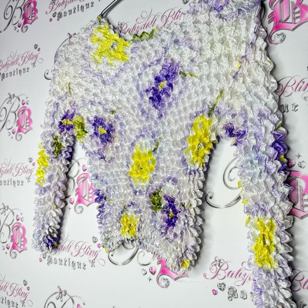 Bubble top 2000s y2k floral stretchy one size fits all iconic lavender lilac - Picture 7 of 10